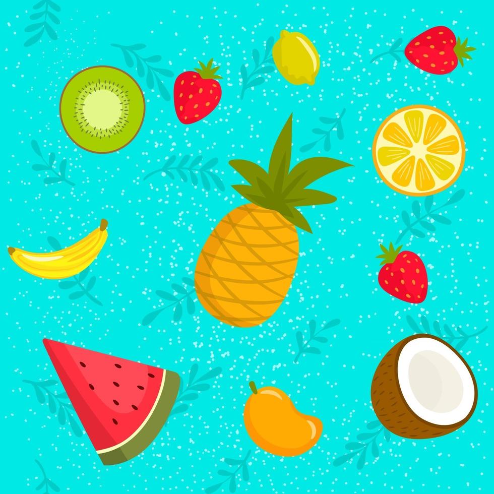 motivo di frutti tropicali colorati con sfondo blu vettore