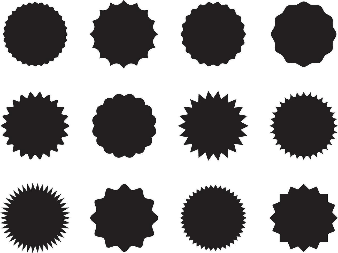 impostato di il giro adesivi con diverso bordi nero e bianca design. vettore illustrazione