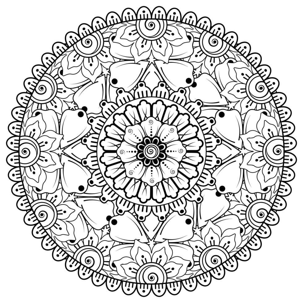 motivo circolare a forma di mandala con fiore per henné, mehndi, tatuaggio, decorazione. vettore