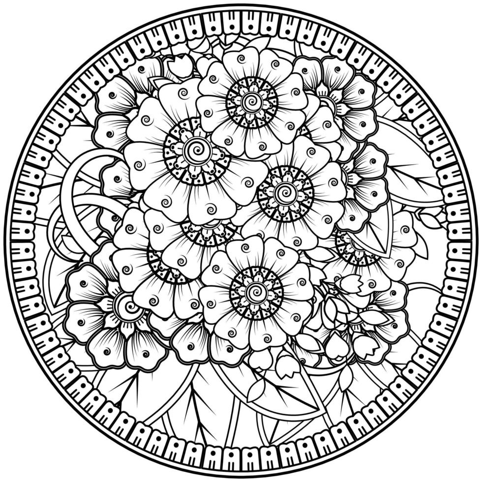 motivo circolare a forma di mandala con fiore per henné, mehndi, tatuaggio, decorazione. vettore