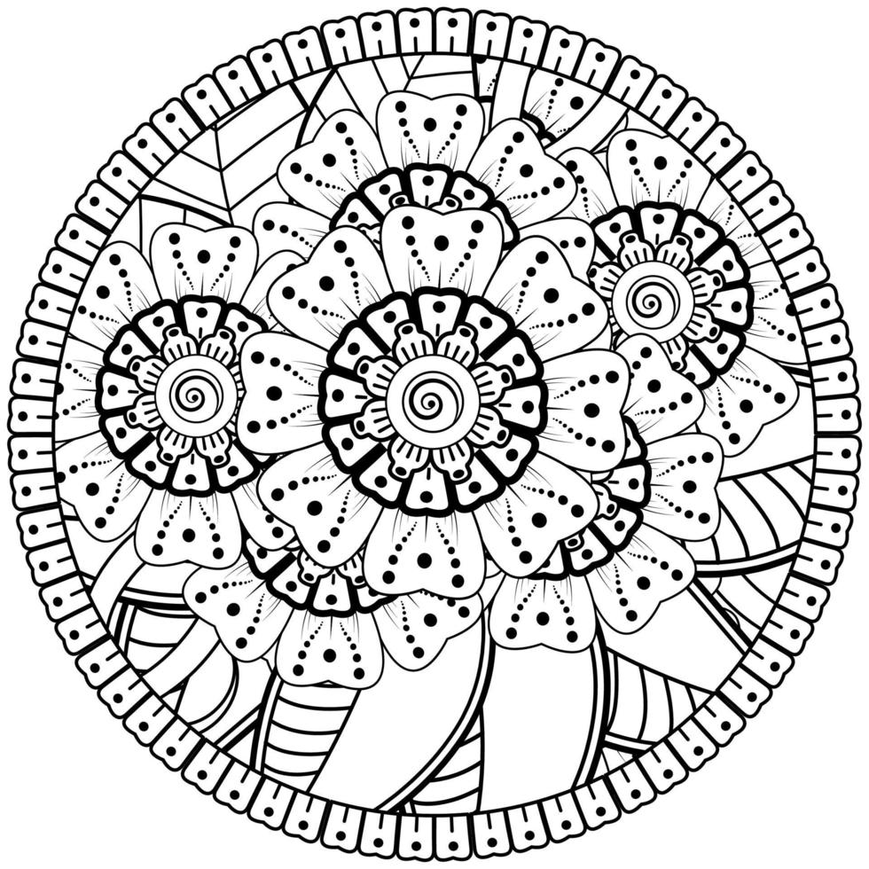 ornamento decorativo fiore mehndi in stile etnico orientale, ornamento scarabocchio, disegno a mano contorno. pagina del libro da colorare. vettore