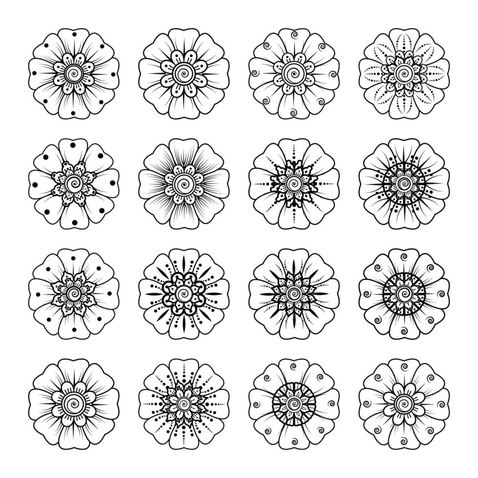 ornamento decorativo fiore mehndi in stile etnico orientale, ornamento scarabocchio, disegno a mano contorno. pagina del libro da colorare. vettore
