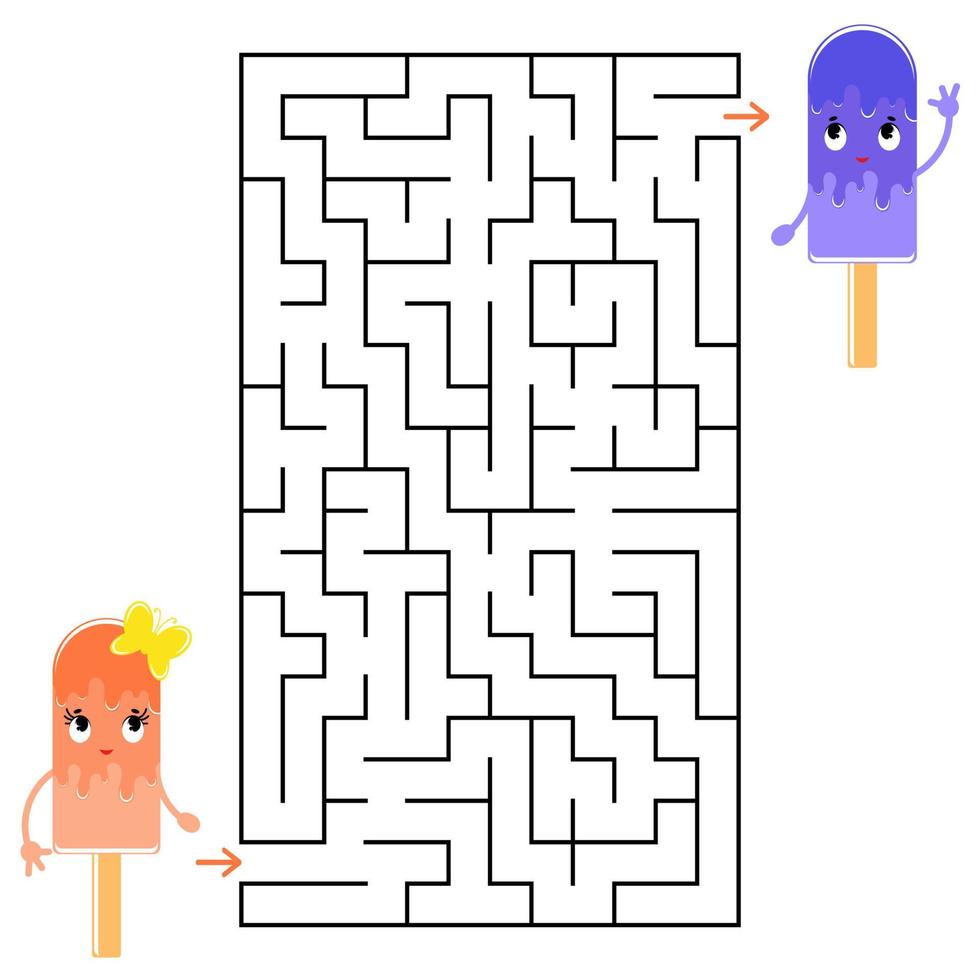 labirinto rettangolare astratto con un simpatico personaggio dei cartoni animati a colori. gelato divertente. un gioco interessante e utile per i bambini. semplice illustrazione vettoriale piatto isolato su sfondo bianco.