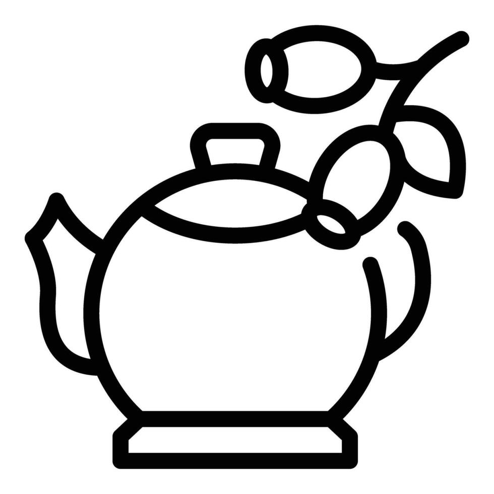 rosa canina infusione teiera icona schema vettore. naturale tè bevanda ingrediente vettore