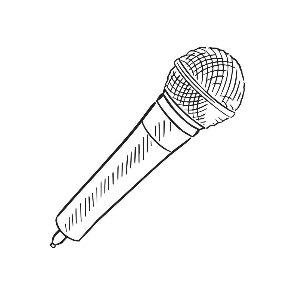 un' linea disegnato illustrazione di un' microfono. Perfetto per un' prestazione manifesto. disegnato di mano su procreare nel nero e bianca con ombreggiatura. vettore