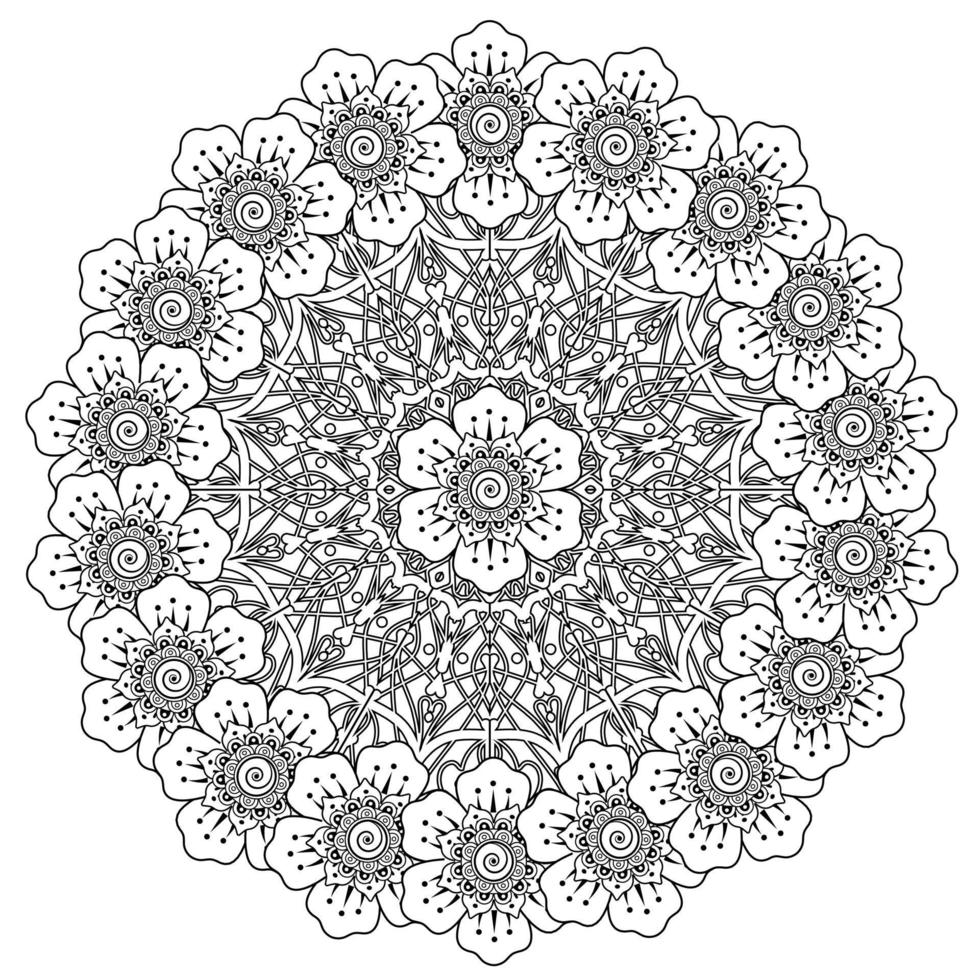 motivo circolare a forma di mandala con fiore per henné, mehndi, tatuaggio, decorazione. vettore