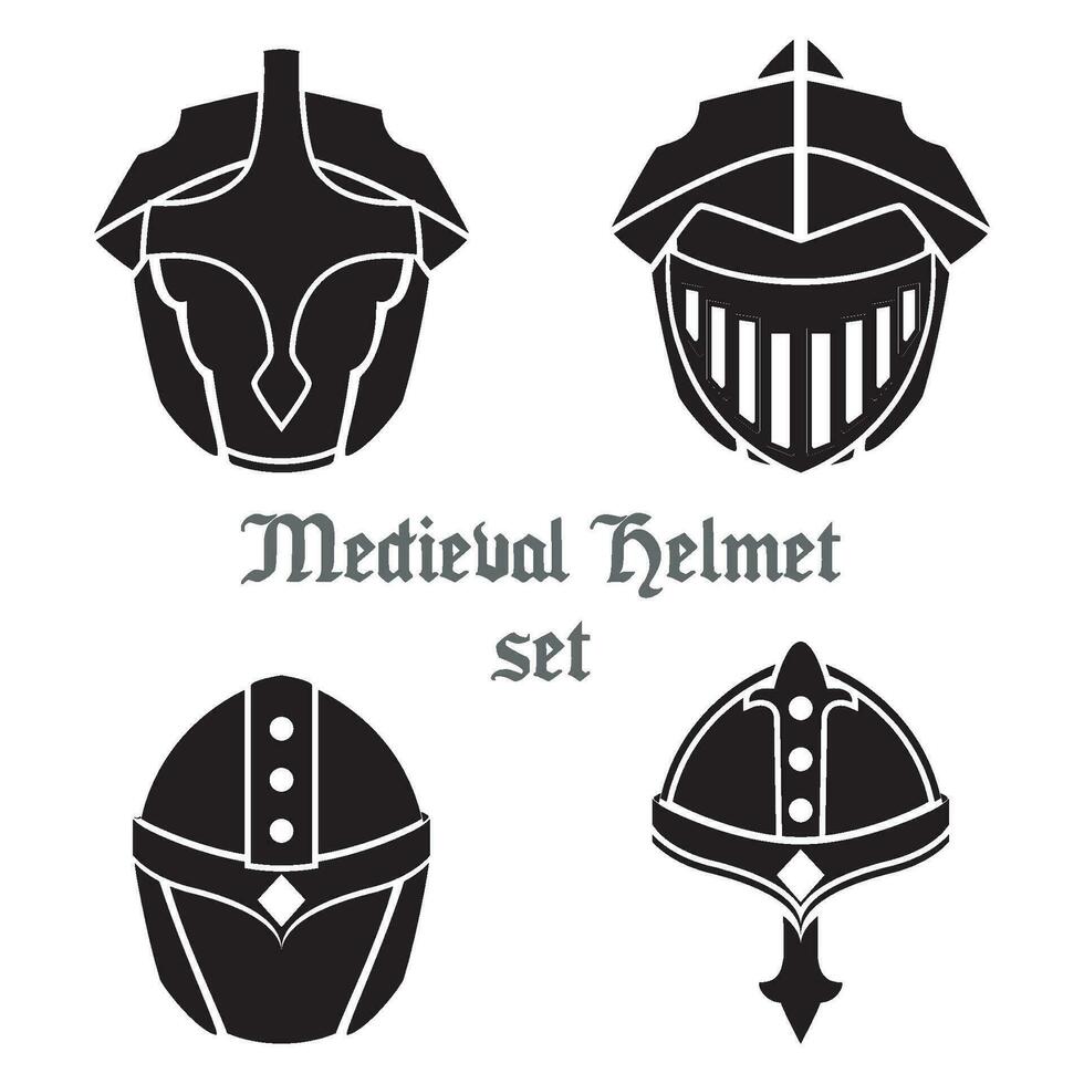 impostato di medievale caschi icone vettore illustrazione