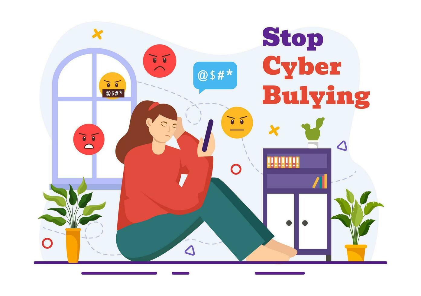 fermare cyber bullismo vettore illustrazione di haters in linea con bullismo Internet, trolling e odiare discorso nel piatto cartone animato sfondo design