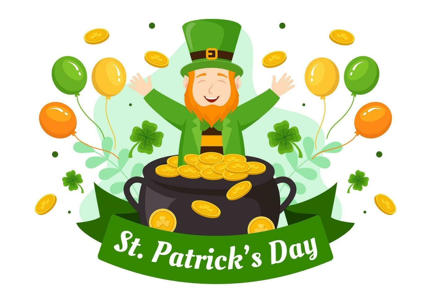 contento st Patrick giorno vettore illustrazione su 17 marzo con d'oro monete, verde cappello, birra pub e trifoglio nel piatto cartone animato sfondo design