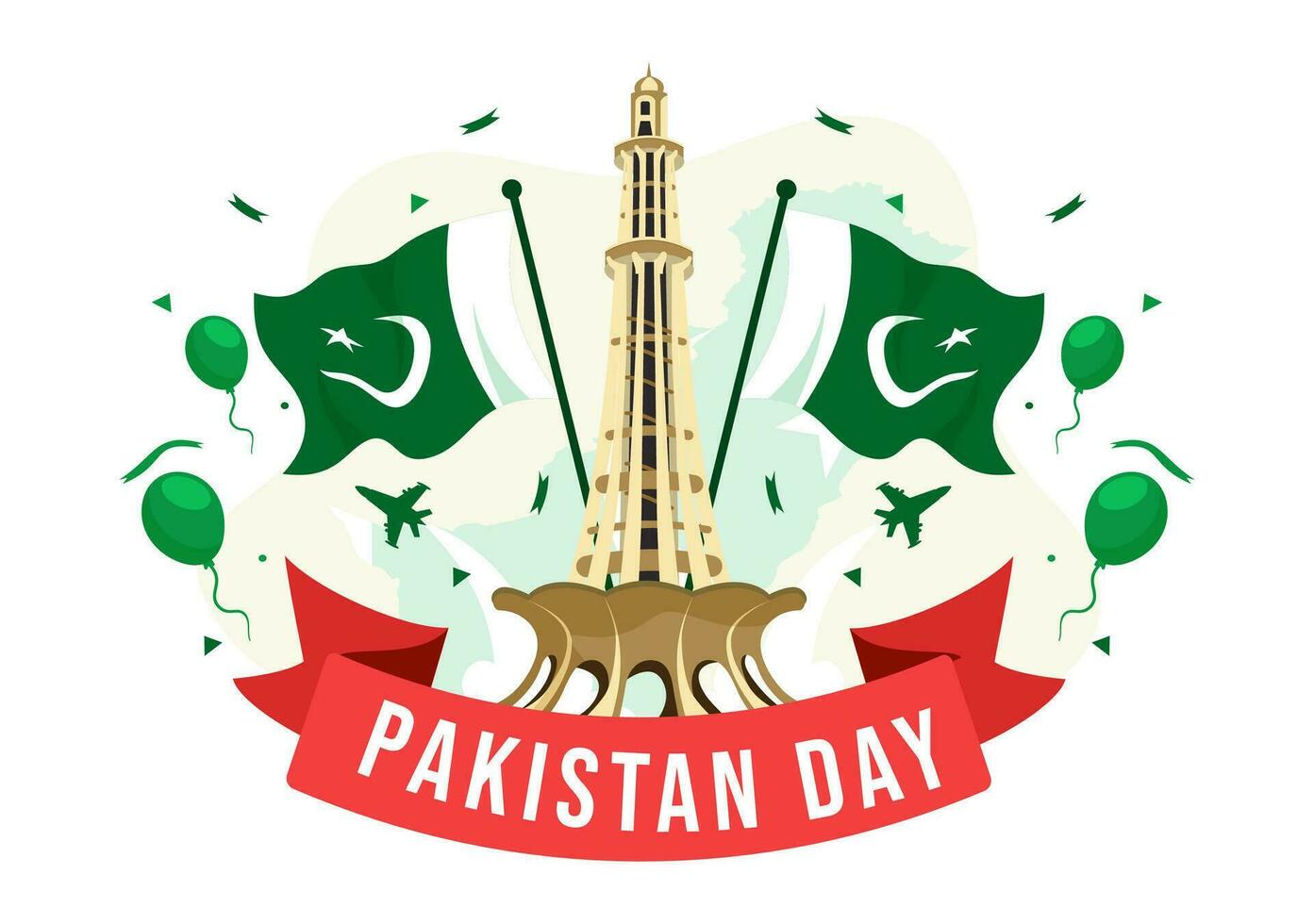 contento Pakistan risoluzione giorno vettore illustrazione su 23 marzo con agitando bandiera e punti di riferimento nel nazionale vacanza piatto cartone animato sfondo design