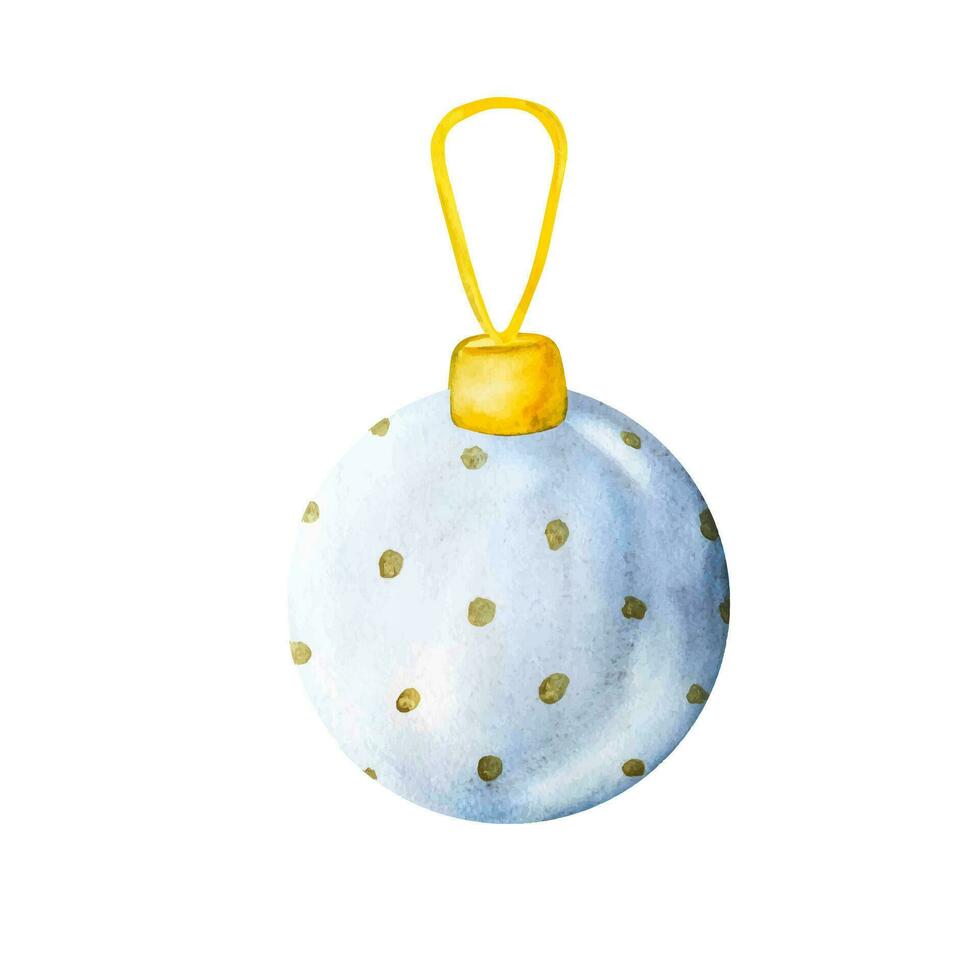 Natale albero decorazione blu bicchiere palla sospeso su d'oro nastro. vettore. acquerello natale ornamenti illustrazione per decorazione e design vettore