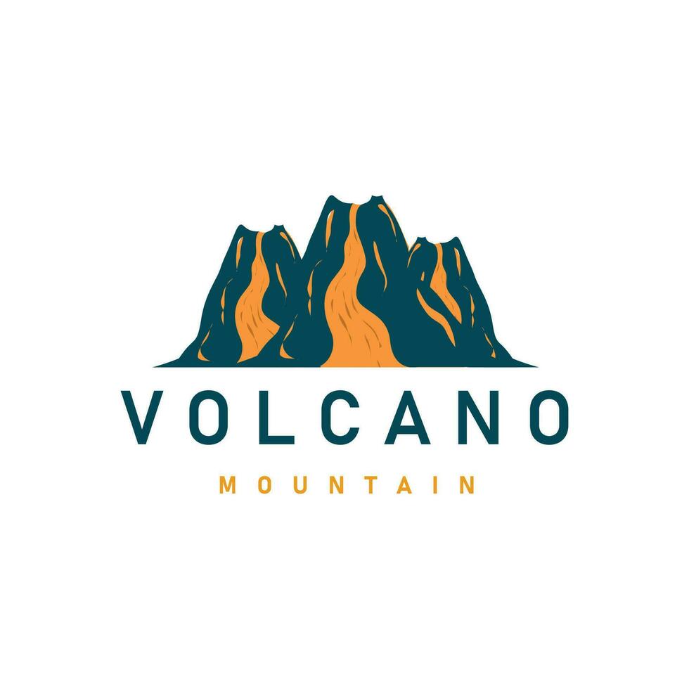 vulcano logo illustrazione silhouette design vulcano montagna eruzione con semplice rocce e lava vettore