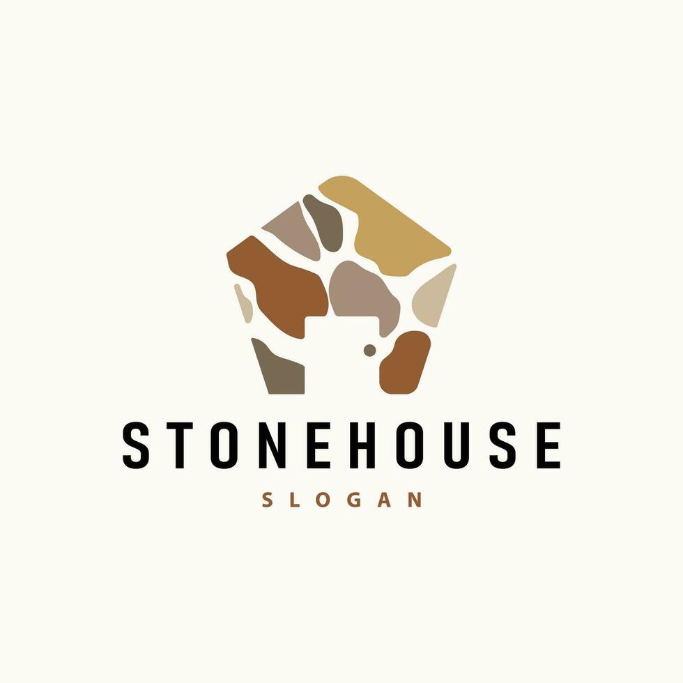 Casa pietra logo design Casa roccia geometrico edificio struttura elegante premio vettore