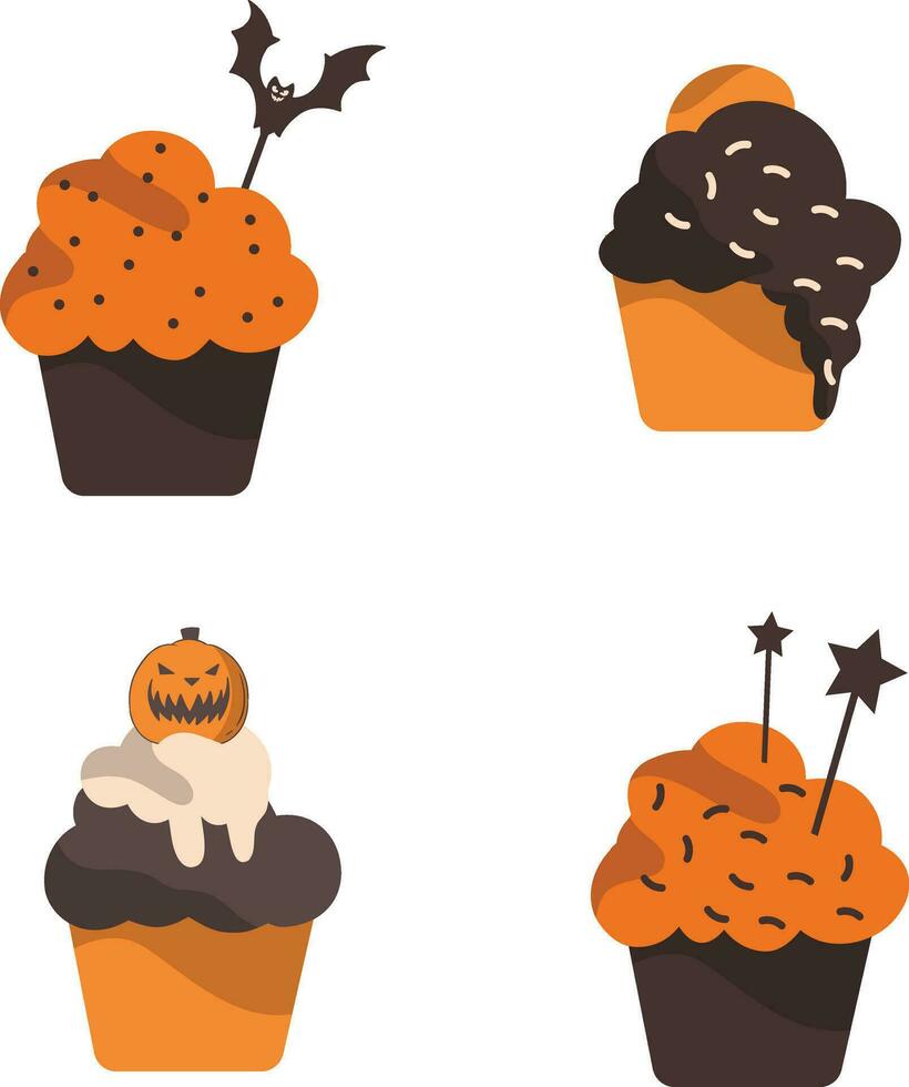 Halloween Cupcake icona con spaventoso cartone animato design stile. vettore illustrazione impostare.