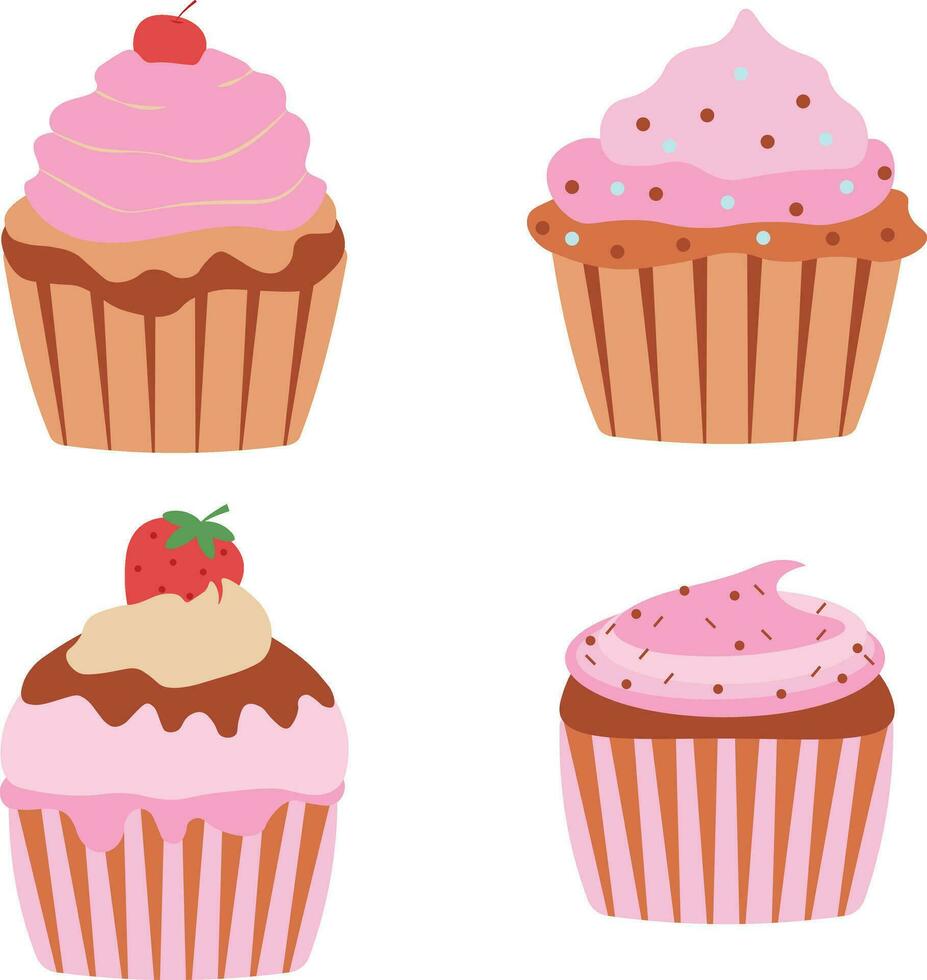 collezione di diverso Cupcake dolce. con piatto cartone animato design stile. isolato vettore icona.