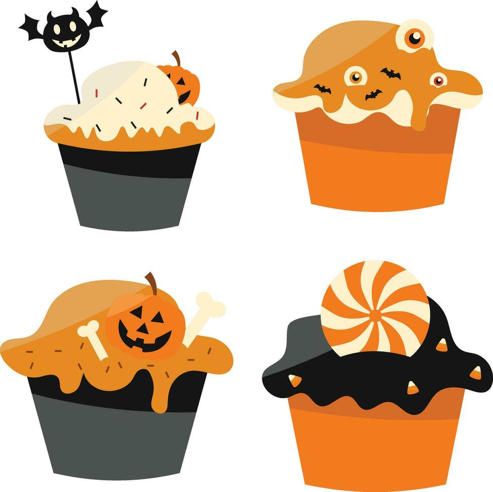 impostato di Halloween cupcake. isolato su bianca sfondo. vettore illustrazione.