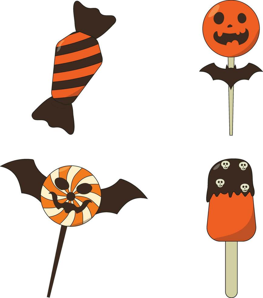 impostato di Halloween caramella. con spaventoso cartone animato design. isolato vettore icona.