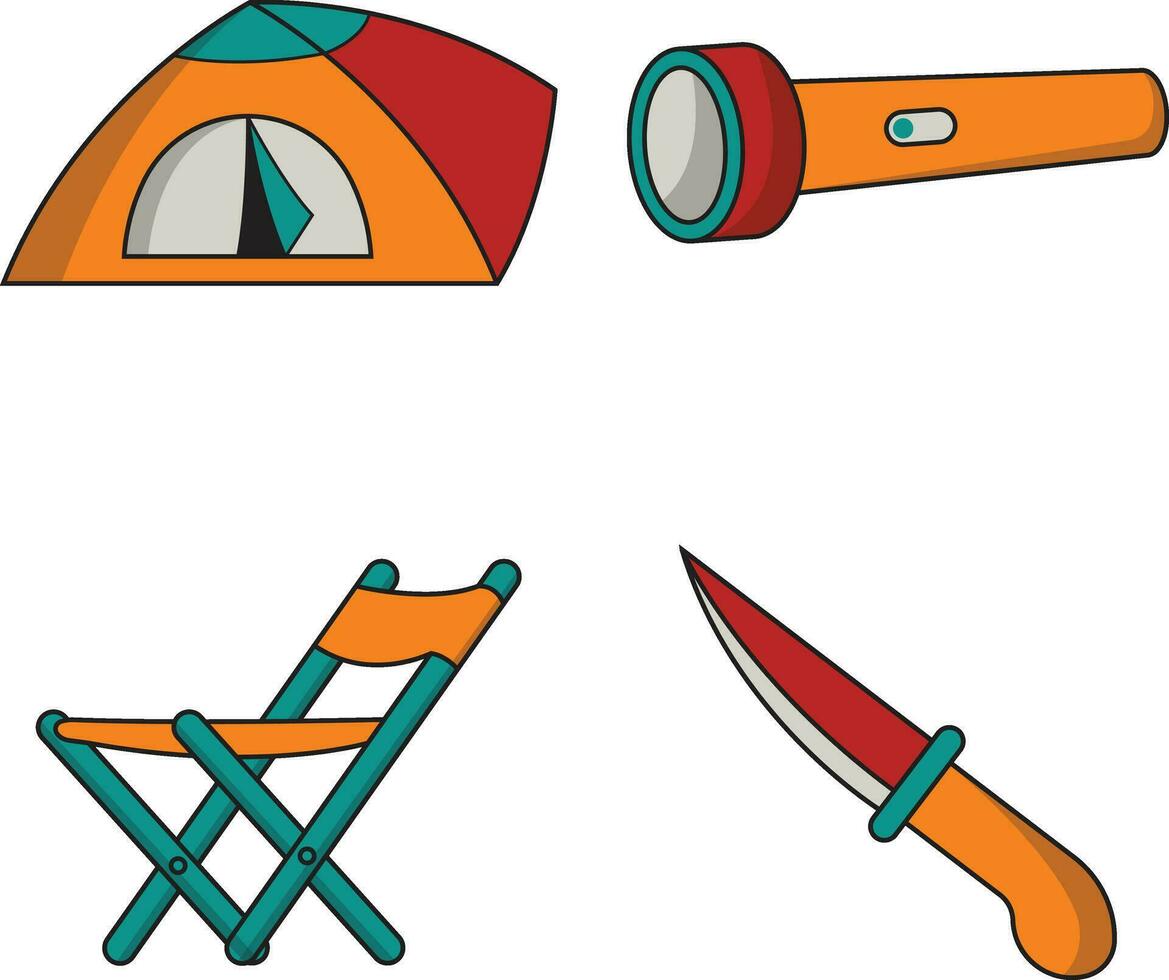 impostato di campeggio attrezzatura. isolato su bianca sfondo. vettore illustrazione.
