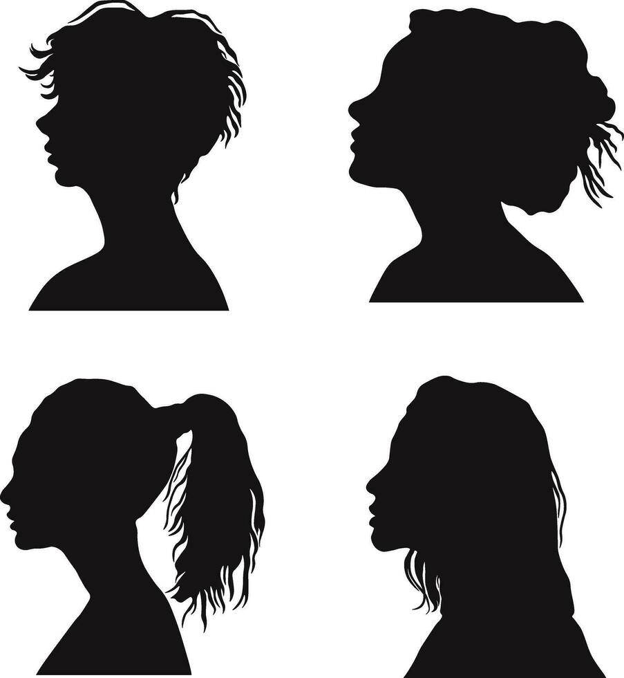 impostato di diverso donna testa silhouette. isolato su bianca sfondo. vettore illustrazione