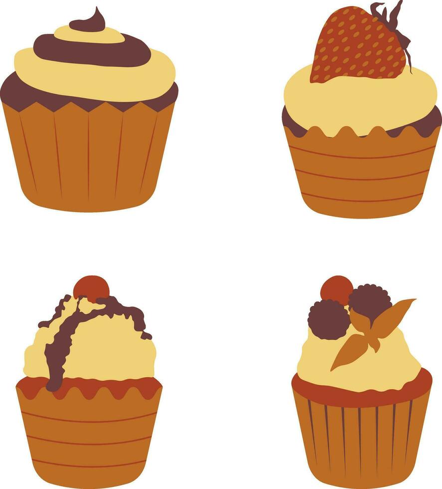 Cupcake dolce nel piatto cartone animato forma e design. isolato su bianca sfondo. vettore illustrazione impostare.