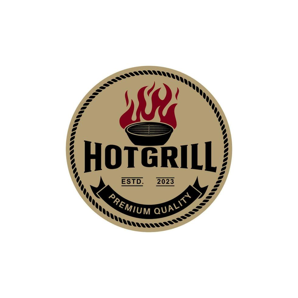 Vintage ▾ caldo griglia barbecue logo etichetta design vettore modello illustrazione ispirazione