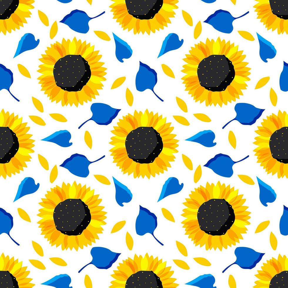 girasoli. senza soluzione di continuità modello con giallo fiori e blu le foglie per moderno tessili, decorativo tessuti. vettore. vettore