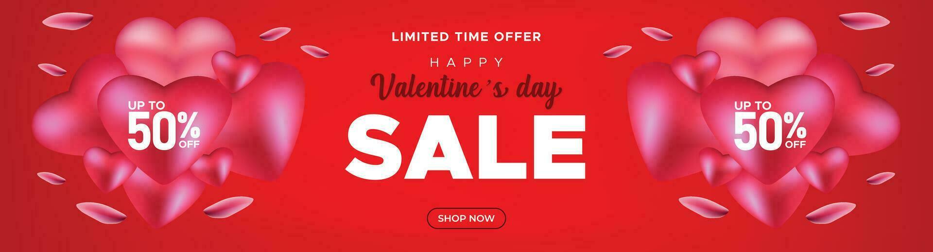 San Valentino giorno super vendita ragnatela bandiera o inviare con cuori sfondo. sconto promozione, e shopping modello. contento San Valentino giorno concetto con grande vendita intestazione sospeso cuori modello vettore