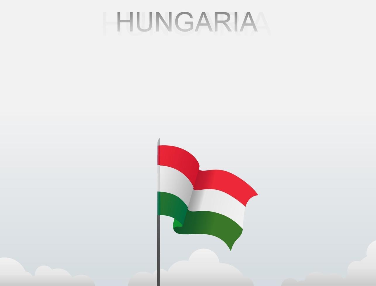 la bandiera ungherese sta sventolando su un palo che si erge alto sotto il cielo bianco vettore