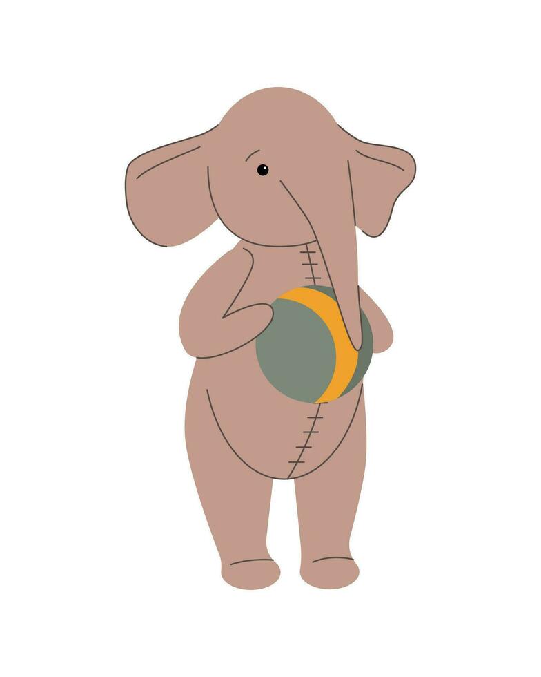 carino giocattolo elefante con sfera. bambino Vintage ▾ giocattolo isolato su bianca sfondo. vettore