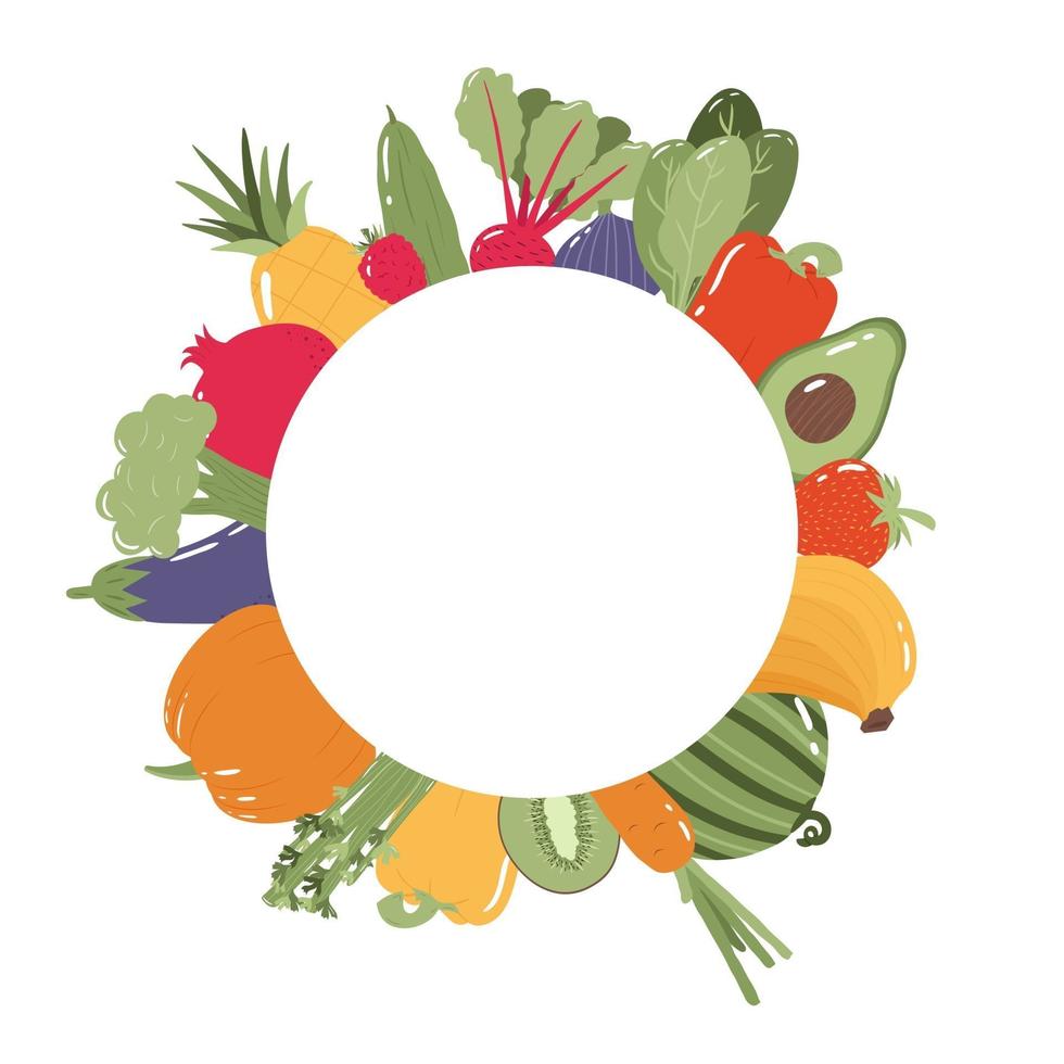 banner di frutta e verdura. sfondo di cibo. illustrazione vettoriale. vettore