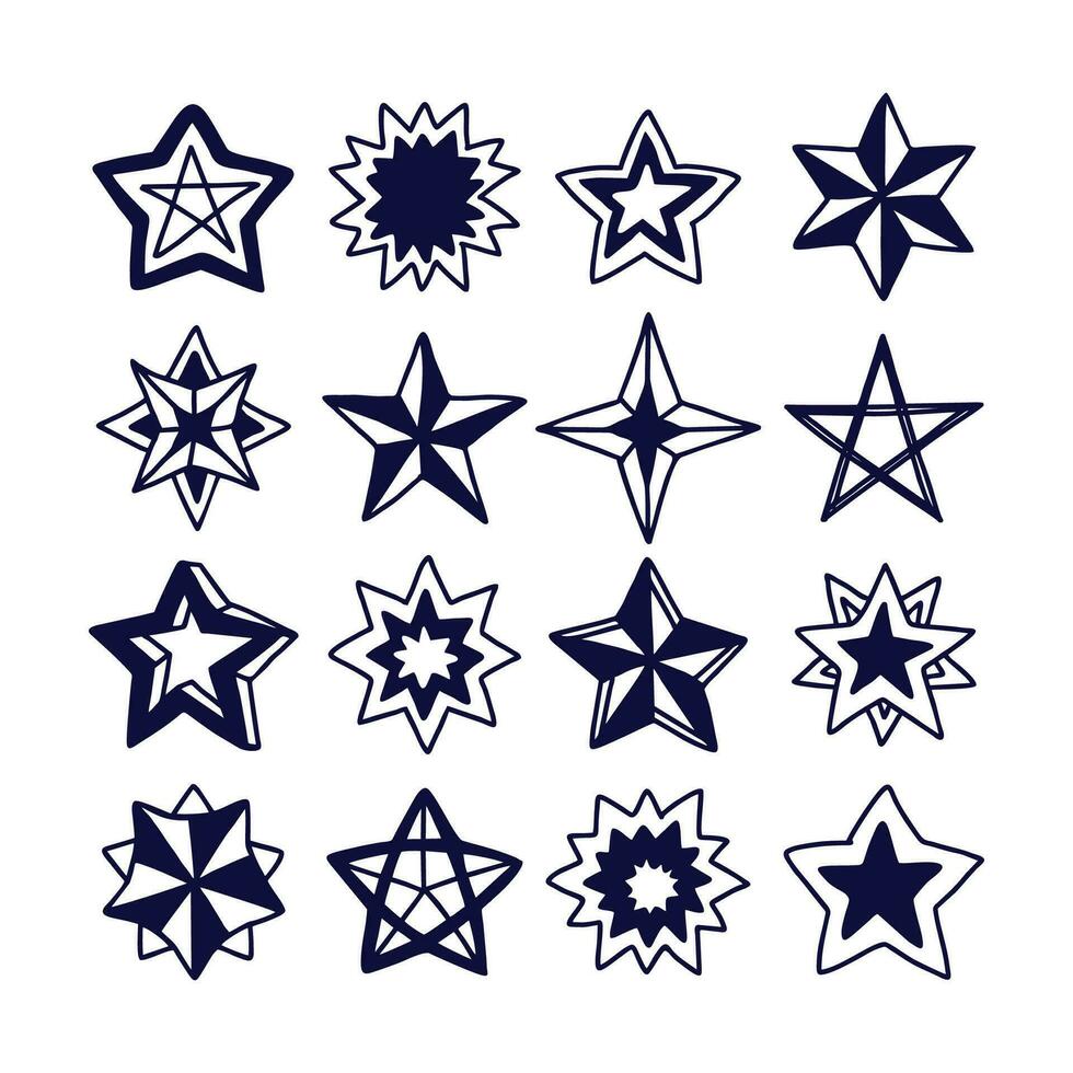mano disegnato scintillante stelle collezione, veloce stella astrologia vettore leggero su bianca sfondo