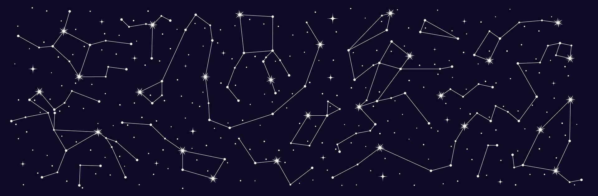 mistico astrologia, stella costellazione notte cielo carta geografica vettore
