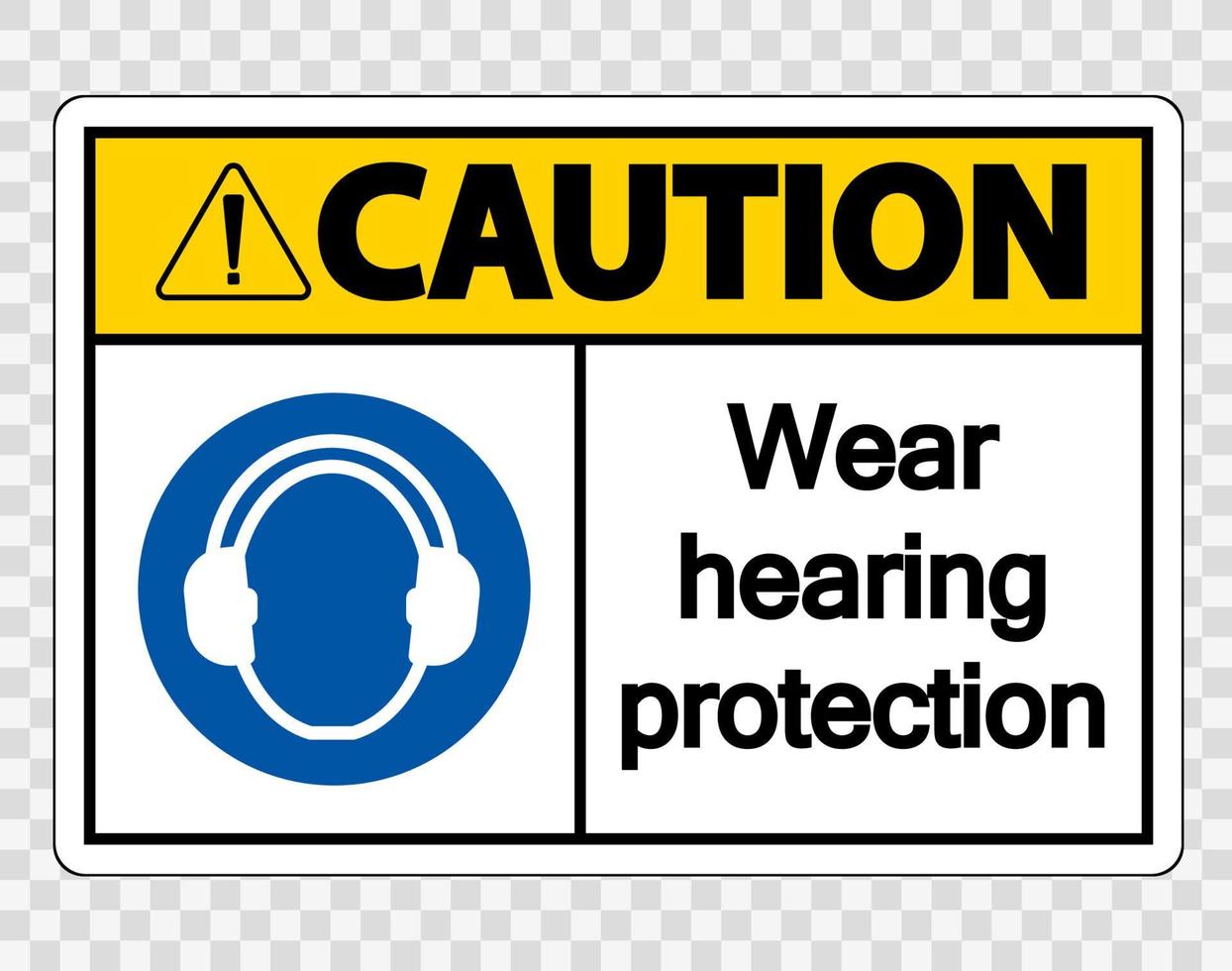 attenzione indossare protezioni acustiche su sfondo trasparente vettore
