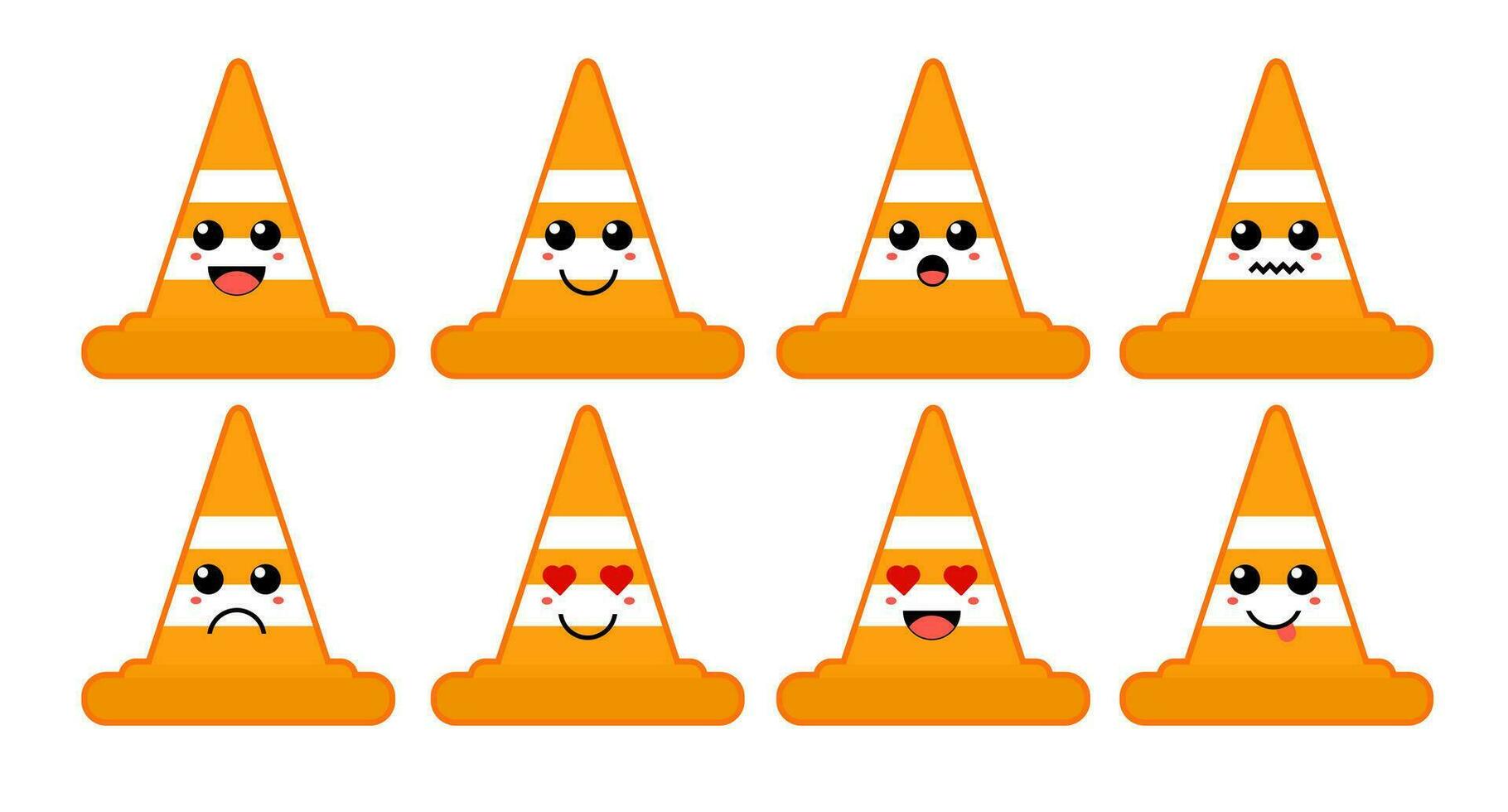 impostato di carino cartone animato colorato arancia cono con diverso emozioni. divertente emozioni personaggio collezione per bambini. fantasia personaggi. vettore illustrazioni, cartone animato piatto stile
