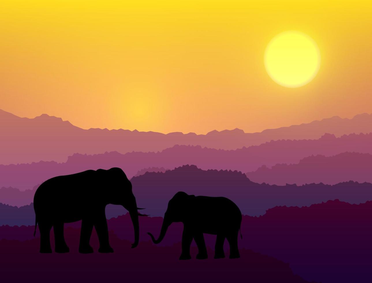 elefante ombra isolato africa foresta tramonto safari vettore