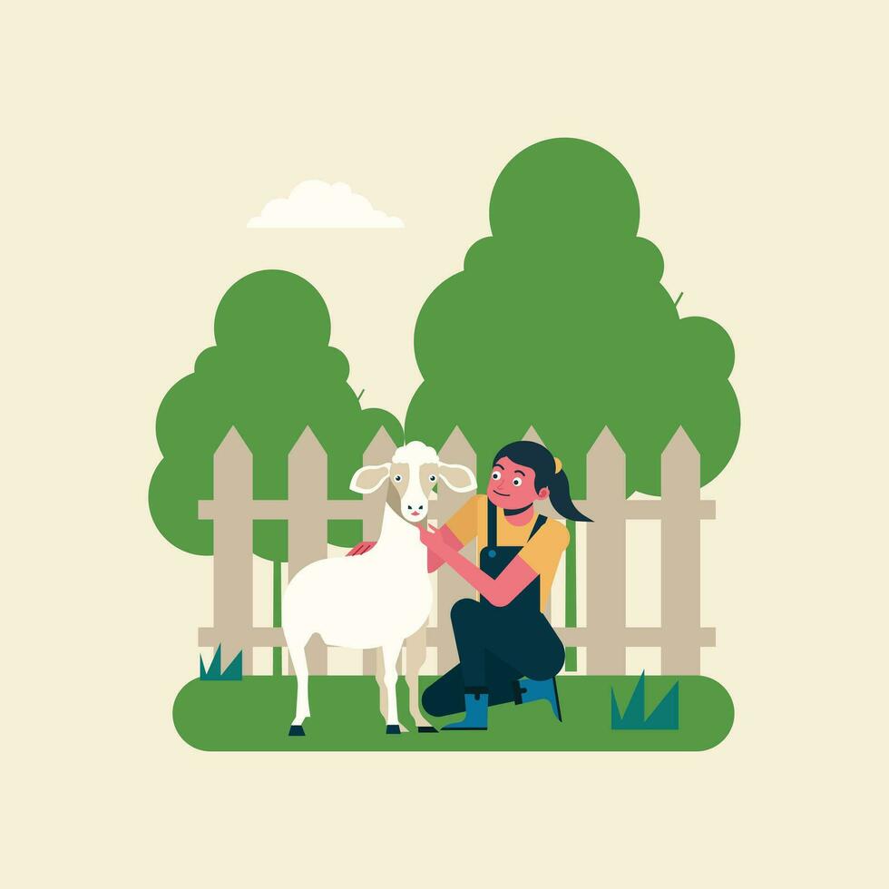 schizzo cartone animato personaggi femmina contadino assunzione cura di carino capre vettore