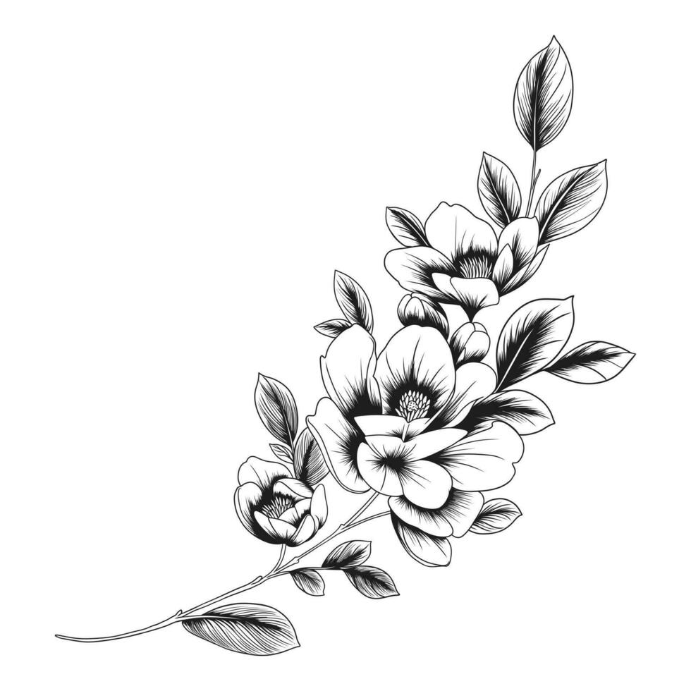 dettagliato linea arte illustrazione di un' fiore tatuaggio vettore