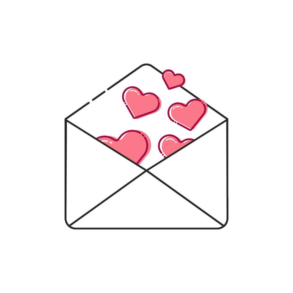 Chiuso, ha aperto Busta con cuore icona impostato avvicinamento isolato. Busta con carta foglio dentro. design modello per san valentino giorno carta vettore