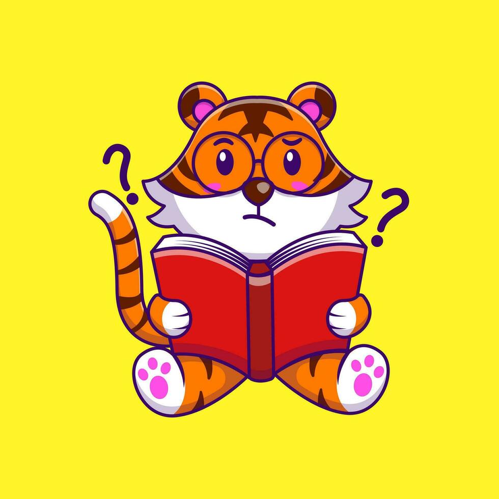 carino tigre lettura libro cartone animato vettore icone illustrazione. piatto cartone animato concetto. adatto per qualunque creativo progetto.