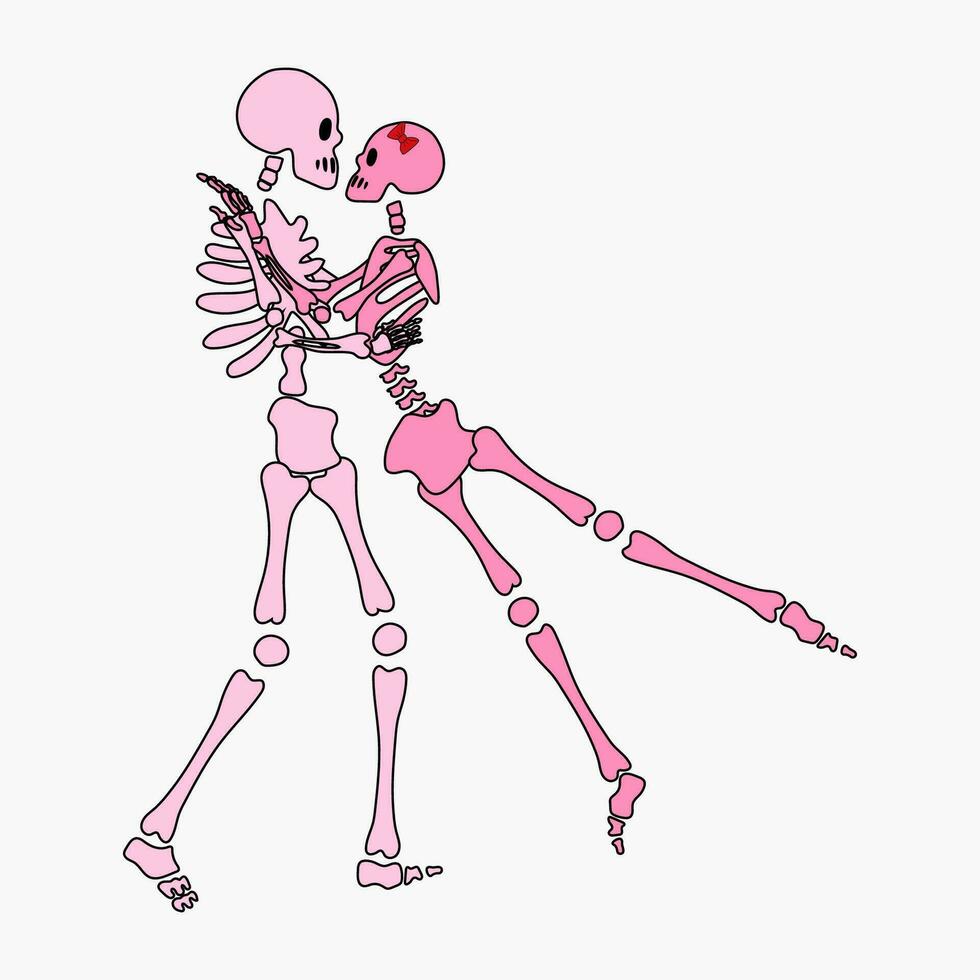 carino scheletro romantico coppia. carino personaggio scheletro ossa. concetto San Valentino giorno vettore