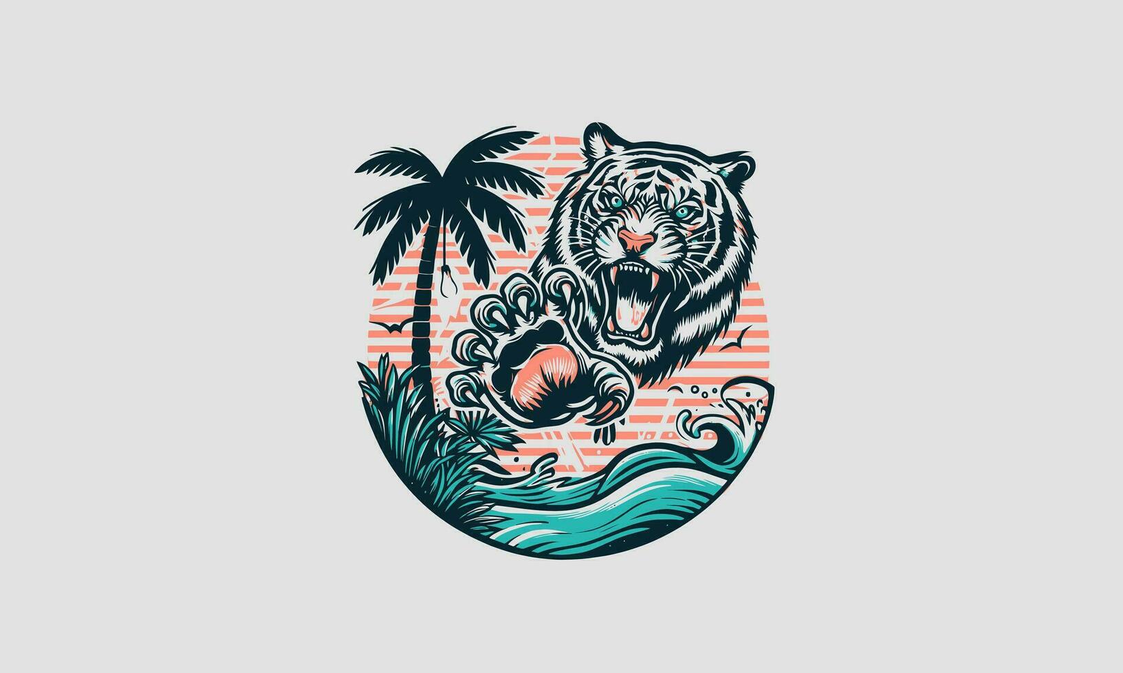 tigre arrabbiato con palma vettore opera d'arte design