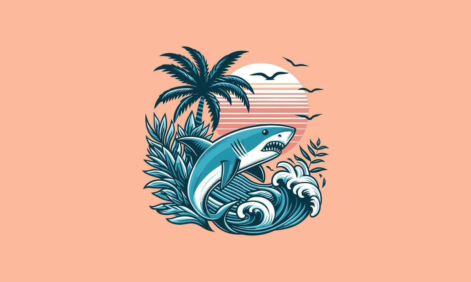 squalo saltare con palma vettore illustrazione piatto design