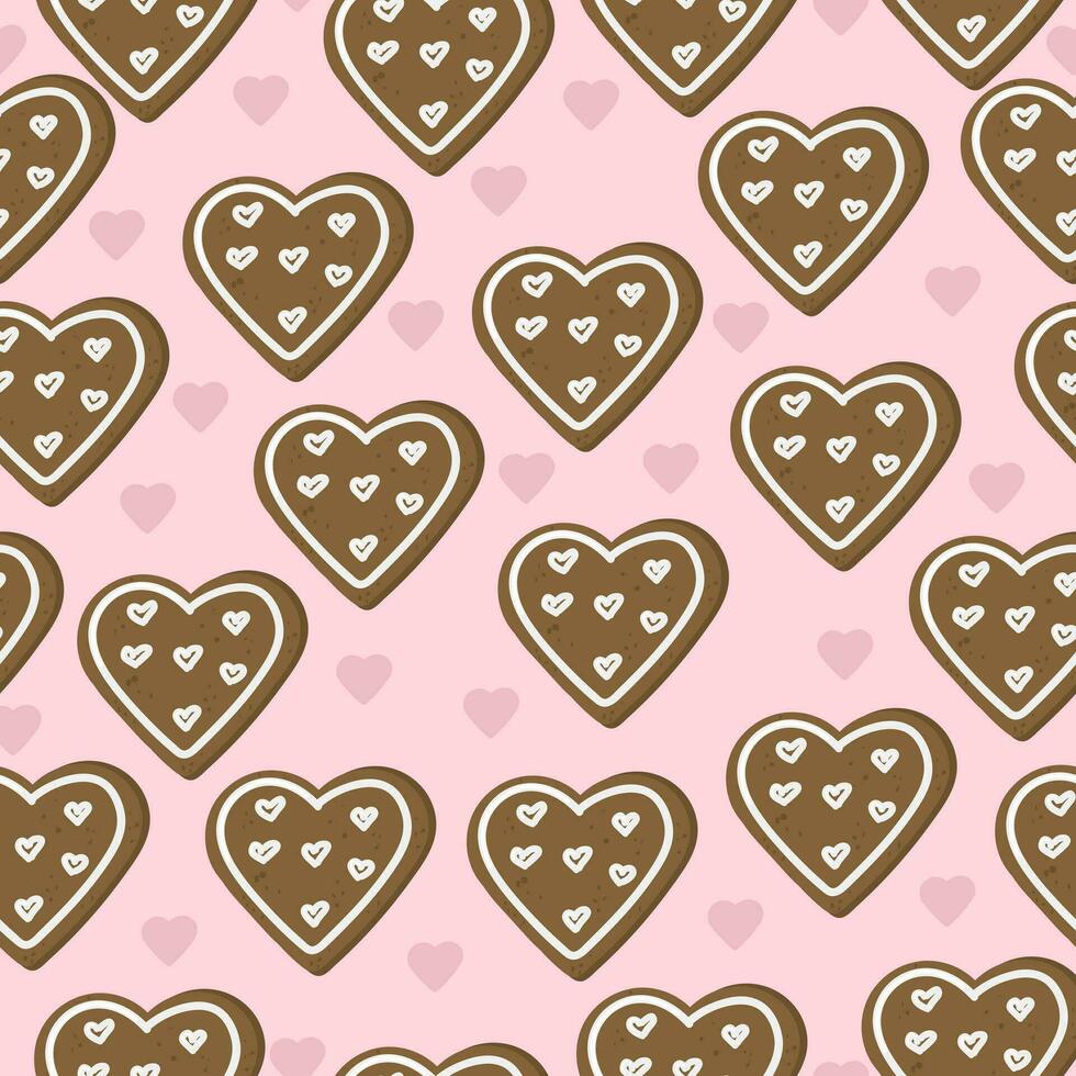 senza soluzione di continuità modello con mano disegnato Pan di zenzero biscotti. sfondo con forno per San Valentino giorno. inverno scarabocchi per amore vacanze vettore