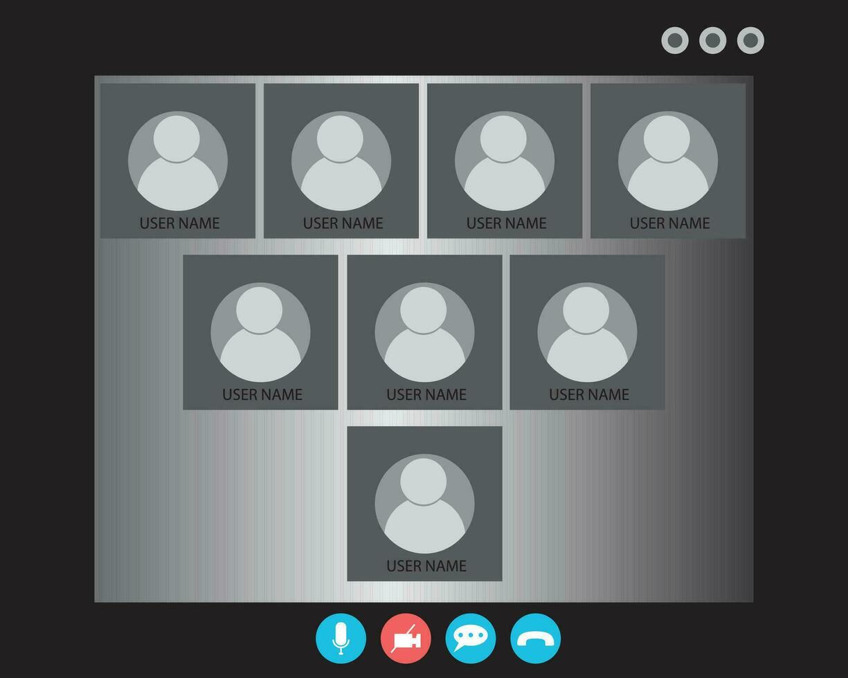 video chiamata schermo modello. video chiamata interfaccia per sociale comunicazione app. video conferenza. modello videoconferenza e in linea incontro spazio di lavoro vettore pagina