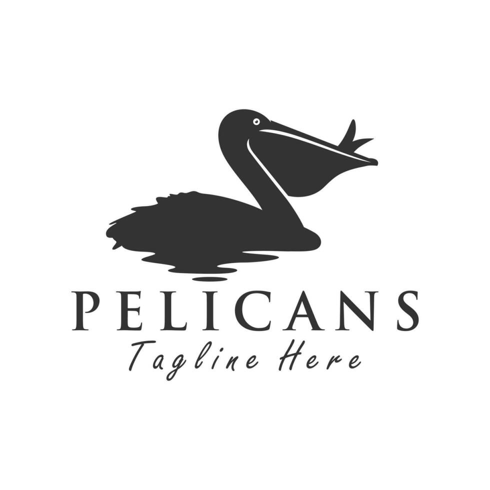 logo illustrazione di un' pellicano mangiare pesce vettore
