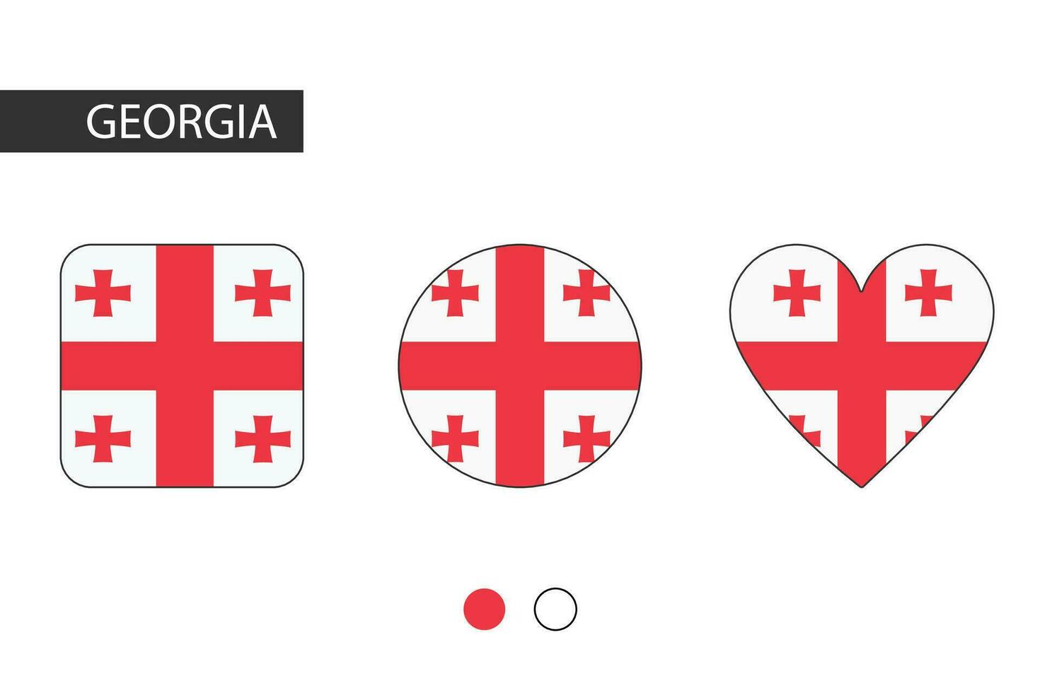 Georgia 3 forme quadrato, cerchio, cuore con città bandiera. isolato su bianca sfondo. vettore