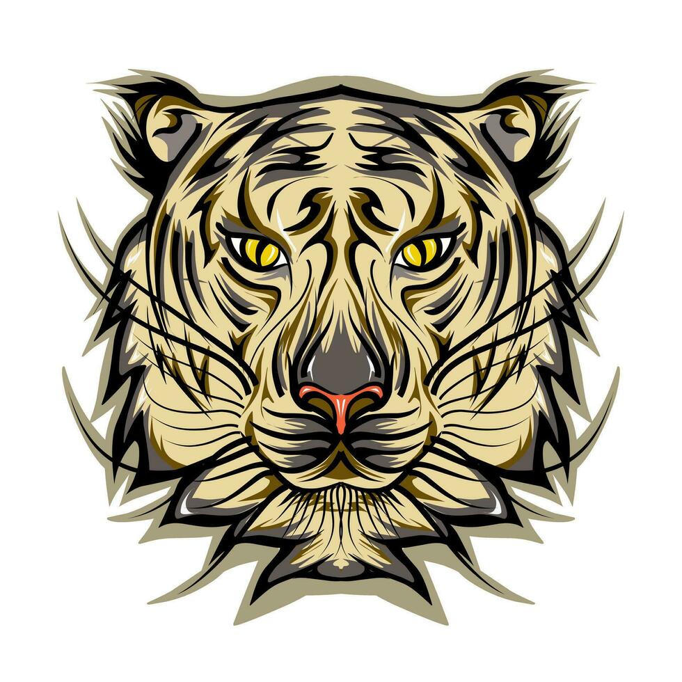 tribale tigre testa portafortuna etichetta illustrazione. Perfetto per tatuaggi, adesivi, cappelli, Abiti, loghi, icone vettore