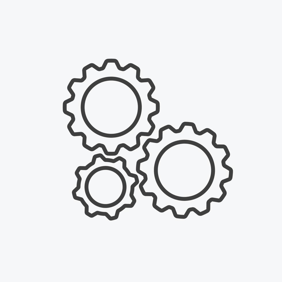 simbolo della linea sottile delle impostazioni dell'ingranaggio, icona della ruota dentata. marchio di innovazione. illustrazione vettoriale