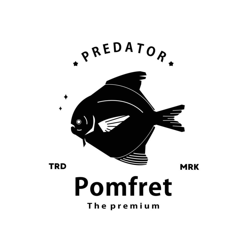 Vintage ▾ retrò fricchettone pomfret pesce logo vettore schema silhouette arte icona