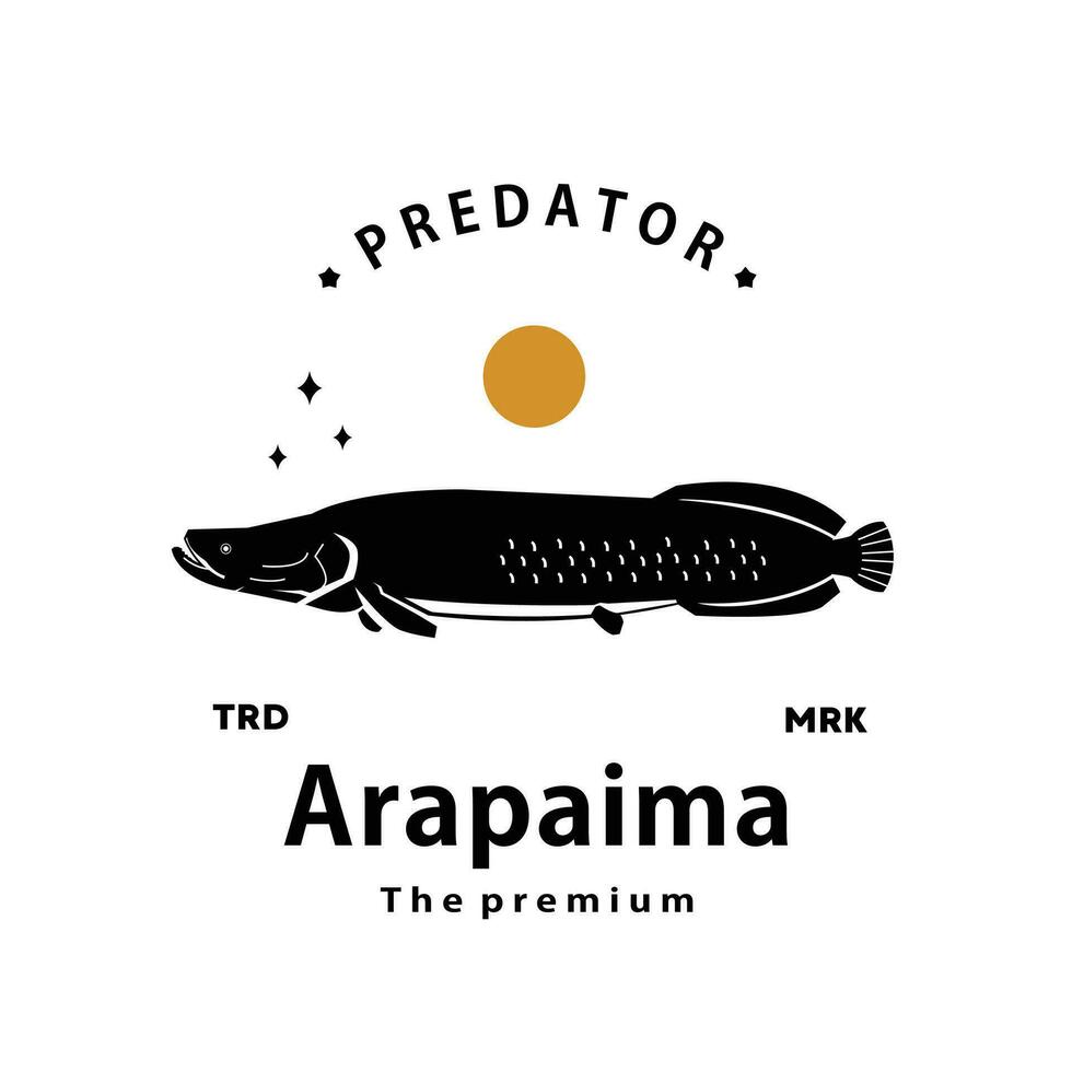 Vintage ▾ retrò fricchettone arapaima logo vettore schema silhouette arte icona